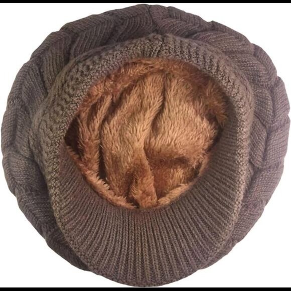 Women\'s Winter Warm Knit Hat Wool Snow Ski Caps with Visor, Coffee main image 4